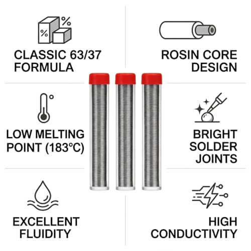 Image of 3Pcs Solder Wire 63 /37,High Purity Tin Rosin Core Solder for Electronic Electrical Soldering Components Repair,Low Residue (0.8mm36g)