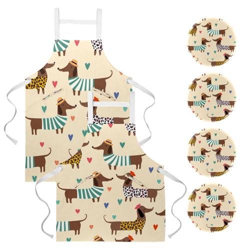 Lot de 2 tabliers de cuisine motif teckel multicolore réglable taille unique