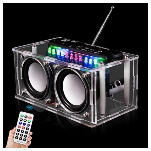 Elektronik Bausatz Radio, 87.5-108MHZ DIY Elektronik Löten Bausatz Bluetooth Lautsprecher, Löt Bausatz DIY Musikspieler mit LED Anzeigeleuchte, Acrylgehäuse, Fernbedienung, für Löten Lernen
