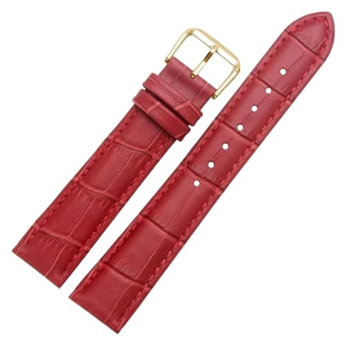 Bracelet de montre en cuir rouge 13mm avec boucle ardillon dorée effet bambou