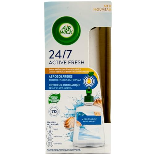 Air Wick Active Fresh – Starter Set – Aeorosolfreier, automatischer Lufterfrischer – Raumduft Meeresbrise – 228 ml Nachfüller + Gerät