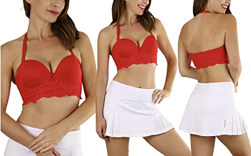 Tobeinstyle Women's Elongated Balconette Pin-Up Lace Underbust Bra - Red - 40C #TOP3