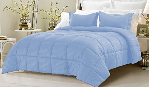 Bedding Empire 8 Piece Comforter Set Stripe Bed In A Bag (3Pc Comforter Set + 4Pc Sheet Set + 1Pc Bed Skirt) 100% Egyptian Cotton 500 Thread Count King Size, Sky Blue Color By Bedding Empire #TOP2