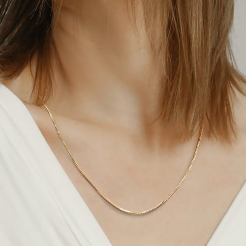 14K Gold Necklace for Women Gold Chain for Men 1mm Wide Thin Box Chain Thin Necklace for Women Chains Minimalist Classic Hip-Pop Necklaces Non Tarnish 16-26in4