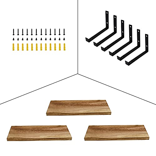 Robopower Wooden Floating Shelves Wall Mounted 3 Packs Wood Shelves With L Iron Brackets Shelves For Home Decor Bedroom, Living Room, Bathroom, Kitchen, Office(Hook-Up, Light Brown) #TOP6