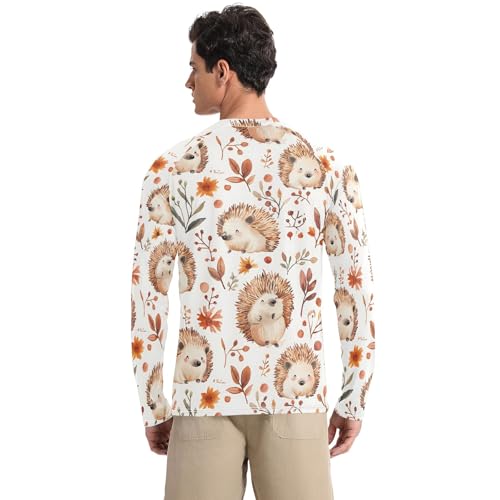Bolaz Mens UV Protection Shirts Rash Guard Long Sleeve UPF 50+ Hedgehog Leaves Flower Quick Dry S2