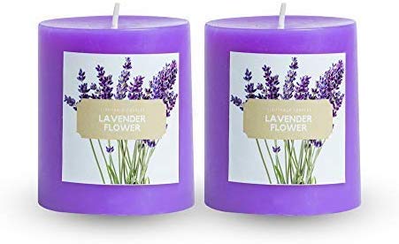 Aroma Salvation" Lighthaus Candles Scented Candle Pillars in Lavender Aroma with Long Burn Time (2.5 X2.8-inch) - Set of 2-French Lavender