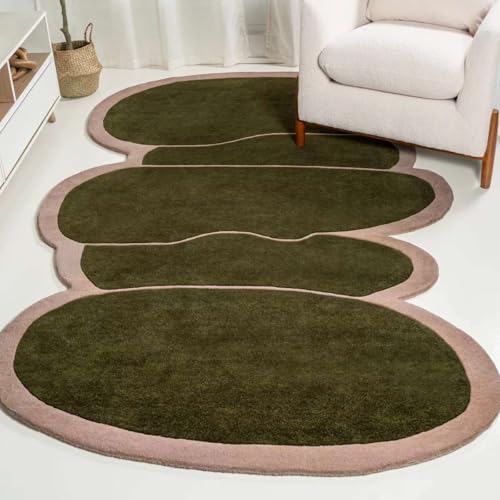 TUFT & TRIM Wool Area Rug – Hand-Tufted Modern Carpet with Geometric Pattern | Soft Wool & Cotton Rectangular Rug for Living Room, Bedroom, Entryway, Office (Brown&Pink_5x8Ft)