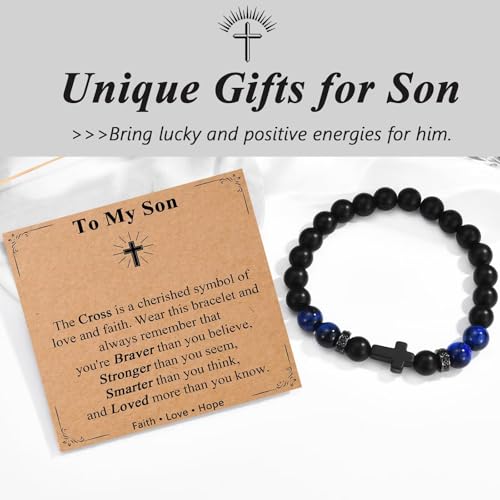 Men Gifts Cross Bracelet Gifts Birthday, Christmas, baptism Anniversary Christian Stone Bracelets For Son, Grandson, Brother, Husband3