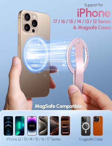 Image of GripMate for MagSafe Phone Grip for iPhone - Magnetic Phone Ring Holder Detachable for iPhone 17 - Comfortable Finger Phone Loop Grip for Apple 16 /15 /14 /13 /12,Pink
