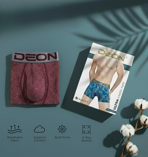 Image of DEON Ultra Cotton Lycra Printed Trunk | Premium Stretch Innerwear with Soft Micro Nylon Waistband | Breathable Comfortable Underwear for Men |