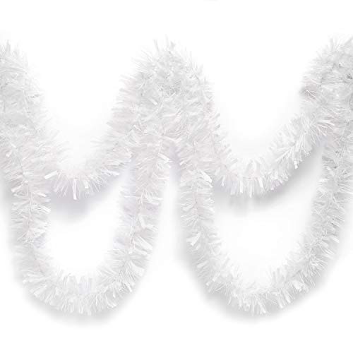 Anderson's White Metallic Tinsel Twist for Trailer Or Golf Cart, 4 inches Wide x 25 ft Long, Birthday, Christmas, Patriotic and Holiday Garland Decor for Parties and Parades