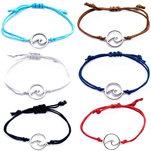 DOLON 6PCS Adjustable Unisex String Ocean Wave Charm Bracelets Set Handmade Friendship Holiday Beach Wish Jewelry Gift