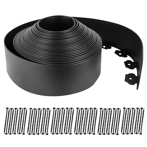 Hugeleaf 4.5 Inch Tall Landscape Edging 60 Feet Garden Edging with 60 Spikes, Plastic Landscape Border Edging for Landscaping Lawn, Flower Beds(Black)
