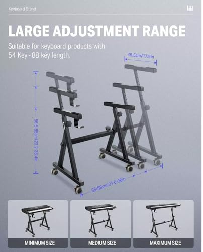 Image of Heavy Duty Z-Style Adjustable Keyboard Stand Universal for 61 76 88 Key Keyboards with Wheels and Locking Straps (Black)