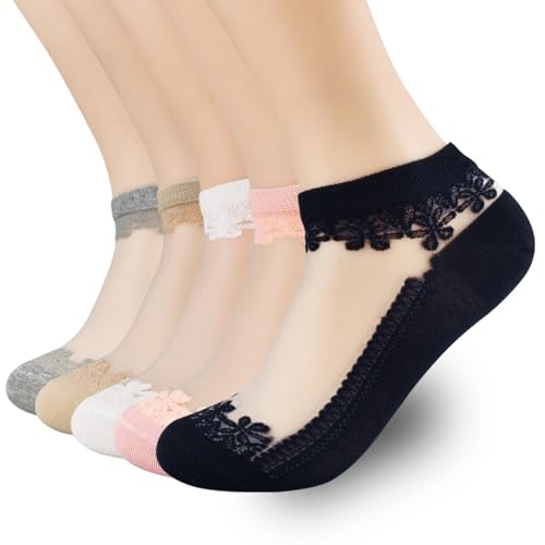 4-6 Pairs Lace Fishnet Socks - Ultra Thin, Elastic, Short Mesh, Sheer for Women