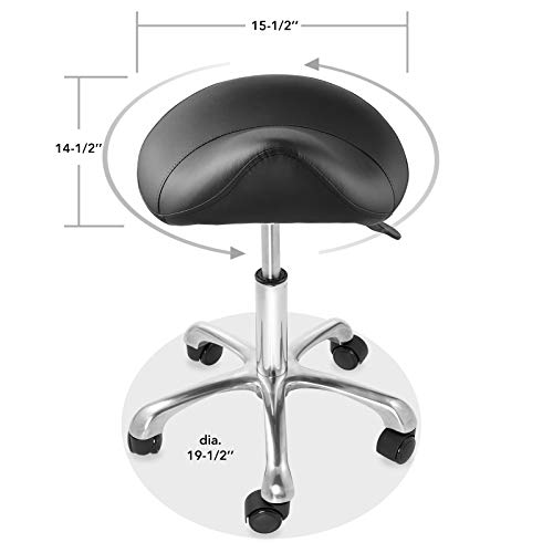 Saloniture Professional Ergonomic Saddle Stool, Black - Adjustable Hydraulic Seat, Rolling Spa Salon, Massage, And Medical Office Chair With Swivel Wheels #TOP6