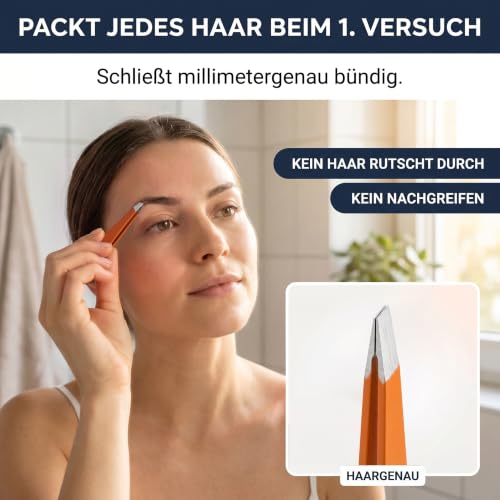 KLINGENHELD® Haargenaue Pinzette - greift jedes Haar beim 1. Versuch ohne durchrutschen - Pinzette Augenbrauen Zupfen handgeschliffen… – Ansicht 2