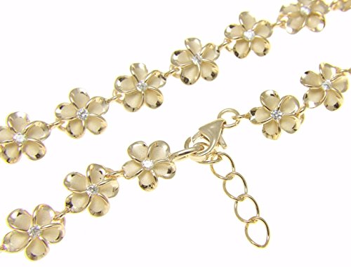 Arthur's Jewelry 925 Sterling silver yellow gold plated Hawaiian 8mm cz plumeria flower bracelet 7"2