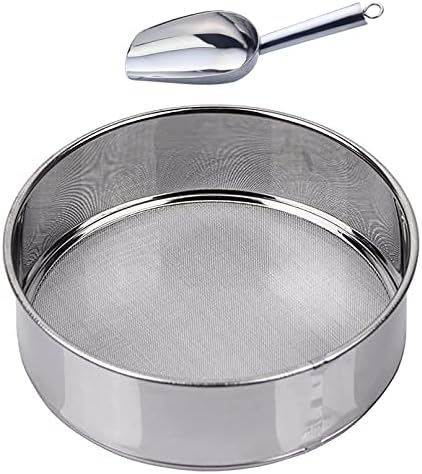 Multifunctional Flour Powder Sieve Stackable Herb Pollen Sifter Shaker Mesh Flour Sifting Screen with Spoon, 25cm,40 Mesh