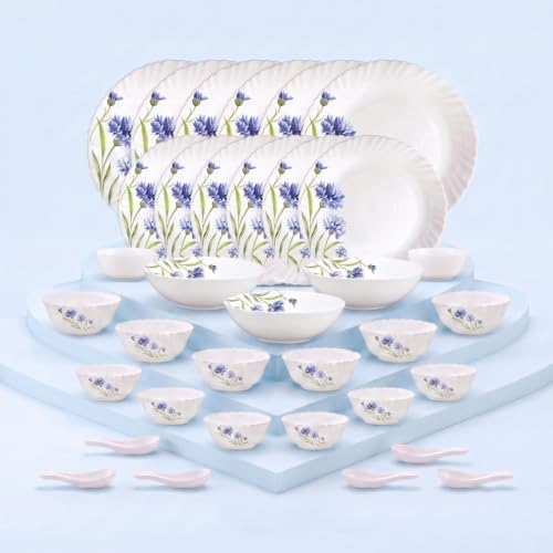 Image of La Opala Novo Opalware Dinner Set, 35 Pcs for Family of 6, Floral Fountain