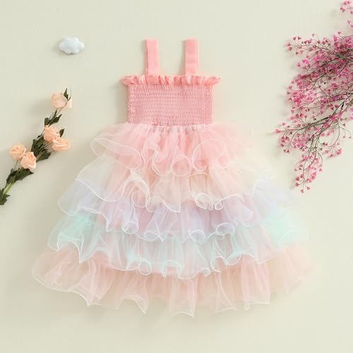 ​1-5T Little Girl Dress Rainbow Dress 3D Tulle Lace Party Dress Princess Dress Straps Fashion Sundress Kids Dress3