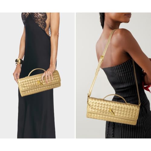 Image of Joryin Woven Purse for Women Evening Clutch Woven Leather Handbags Crossbody Bag Purse Formal Evening Bag, Vegan Leather