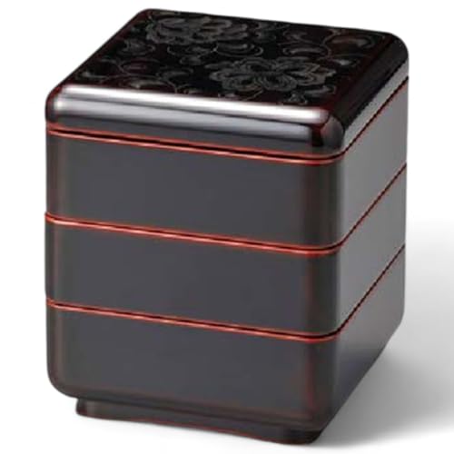 J-kitchens 漆器 重箱 木製 花彫り姫小重 溜 (1組) 15cm 木製 お重 お重箱 日本製