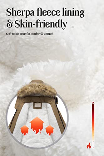 Chrisuno Boys Faux Fur Hood Winter Coat Heavy-Weight Waterproof Multiple Pockets Puffer Jacket Sherpa Parka Brown 14-16 #TOP2