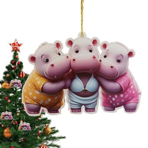 hipopótamo para árbol de Navidad, decoración de hipopótamo acrílico,Decoración de árbol Lindo hipopótamo - Animal acrílico 2D, Colgante de Dibujos Animados de de Coche
