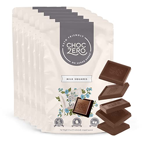 ChocZero Premium Milk Chocolate, 45% Cocoa, No Sugar Added, Low Carb. No Sugar Alcohol, All Natural, Non-GMO - (6 Bags, 60 Pieces)