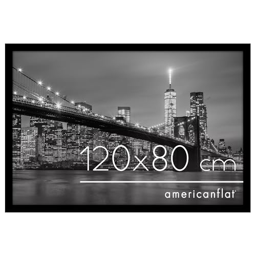 Americanflat Bilderrahmen 120x80 cm aus MDF-Holz mit bruchsicherem Plexi-Scheibe - Bilderrahmen 80x120 cm mit integrierter Aufhängung - für vertikale oder horizontale Wandmontage - Schwarz