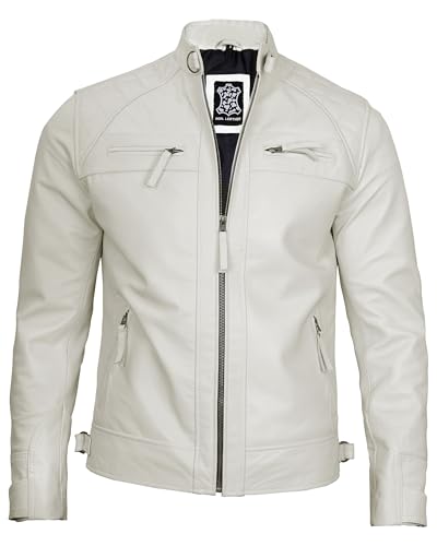 Image of fjackets Mens Leather Jacket Moto Style Real Lambskin Leather Jacket, Quilted Cafe Racer Classic Zip Up Biker Jacket for Men