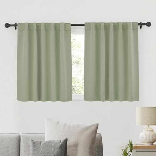 Image of RYB HOME Blackout Curtains for Bedroom, Window Shades Thermal Insulating Privacy Drapes for Living Room Classroom Kitchen Bathroom Dining, W42 x L30 inch, Sage, 2 Panels