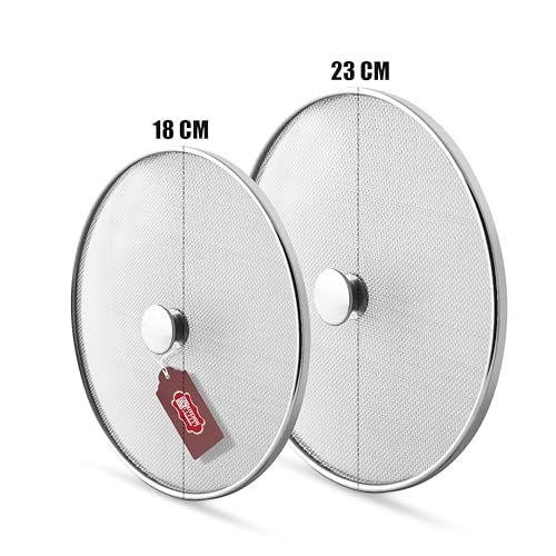 Image of Kitchen Expert Steel Net Cover Jali| Set Of 2 (18cm & 23cm)| Milk Net Lids /Tope /Chiba | Suitable For Pots /Pan /Kadhai /Bowls | Strong & sturdy Handle | Multipurpose Lid |
