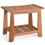 TEAKAURA Teak Shower Bench Stool, 21'' Waterproof Wood Spa Bath Bench with Storage Shelf, Non-Slip Solid Teak Shower Seat Chair for Bathroom Inside Shower and Outdoor Use