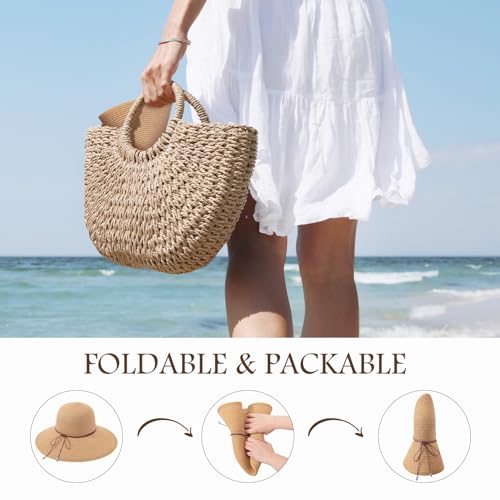 Image of Beach Sun Hats for Women, Straw Hat for Women, Womens Sun Hat UPF 50+ UV Protection, Summer Hats Packable Foldable