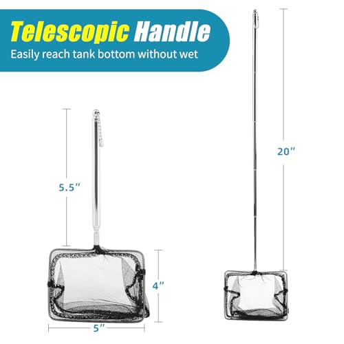 Image of AQUANEAT Aquarium Net with Extendable Long Handle, Adjustable Wastes Skimming Cleaning Tools for Fish Tanks