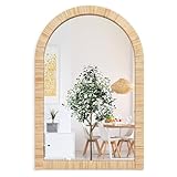 inoseen Decorative Rattan Wall Mirror, Boho Bathroom Modern Makeup Mirror, Rustic Wall Bohemia Mirrors for Bedroom, Living Room, Vanity Versatile Farmhouse, Nursery, Bathroom, 36'x24', Arched