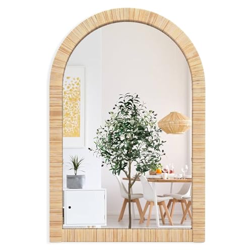 inoseen Decorative Rattan Wall Mirror, Boho Bathroom Modern Makeup Mirror,