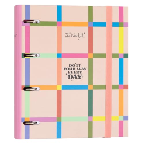 Mr. Wonderful Classeur 4 Anneaux Positivité & Créativité – 120 Feuilles Quadrillées FSC + Recharges, Fermeture Élastique, Idéal Organisation & Notes