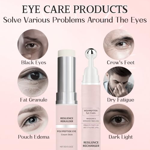 Eye Roller & Eye Cream for Dark Circles and Puffy Eyes, Under Eye Brightener and Instant EyesBag Tightener Firming Eyes Massager, 2PCS Cooling Rollerball & Anti-Wrinkle Stick for Eye Care - Image 2