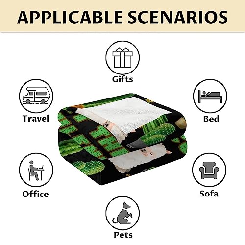 Cactus Throw Blanket - Soft, Fuzzy & Warm - 30x40 Inches Small Blankets for Lap, Crib - Black Aesthetic Throws Gift for Cactus Lovers