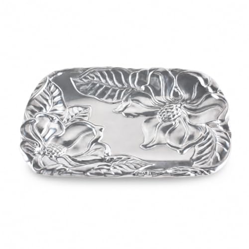 Arthur Court Magnolia Catch All Tray - Aluminum Decorative Organizer for Jewelry, Keys, and More - 9.5 Inch Long
