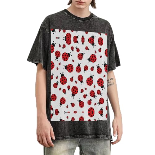 T-shirt vintage délavé pour homme à coupe ample et imprimé Ladybug 1