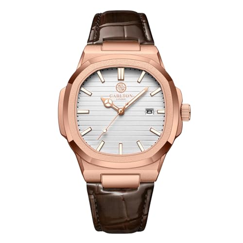 Image of Carlton London Jordan Men Analog Watch, Round Dial, Leather Strap, Quartz Movement, 43 mm Case, Date Display, Classic Casual Style, 30M Water Resistant