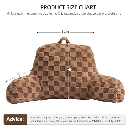 Image of Aimuan Checkered Reading Pillow Bed Rest Wedge Backrest Checkerboard Pillow with Arms Back Support for Sitting Up in Bed Cushion Incline Rest Sleeping Snoring Pillow (Khaki,Standard)