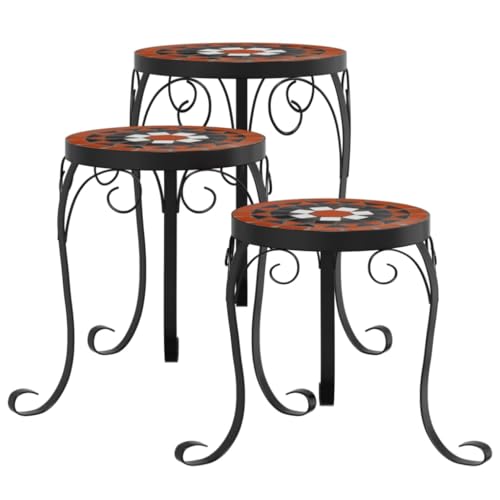 Image of vidaXL Plant Stands 3 pcs, Plant Pot Stand for Indoor Living Room, Plant Holder for Decorative, Flower Stand Flower Pot, Terracotta and White Ceramic