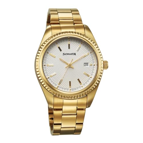 Image of Sonata Festive 2.0 Quartz Silver Round Dial Men's Watch | Stainless Steel Strap Material | Watches for Men Analog - 77198YM01
