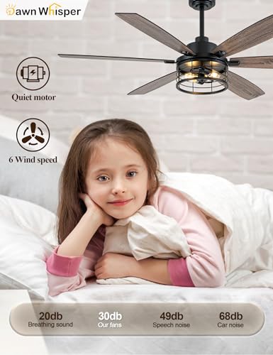 Image of 60 Inch Farmhouse Ceiling Fans with Lights Black Caged Rustic Industrial Chandelier Fans for Living Room Bedroom Quiet Reversible DC Motor 6 Speeds 6 Modern-Farmhouse Styles Dual-Finish Blade